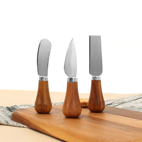 Cheese Knives Set – Portable for Picnic, 4.9 Inches with Wooden Handle, Silver, Set of 6