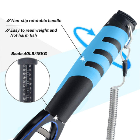 Fish Grabber with Scale - Non-Slip Handle - One-Handed Use - 360° Rotatable - Includes Wrist Strap