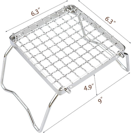 Folding Camping Grill - Stainless Steel 304 Cooking Grate with Folding Legs - Portable Charcoal and Cooking Stand - Lightweight BBQ Rack for Camping, Hiking and Backpacking