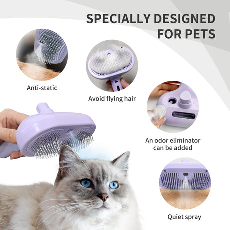 Self-Cleaning Brush - Antistatic - Pet - 3-in-1 - Purple - 1st