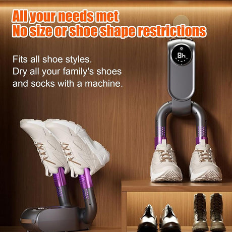 Shoe dryer - Foldable button dryer - Silent device - With timer - Black and purple - 1 pack