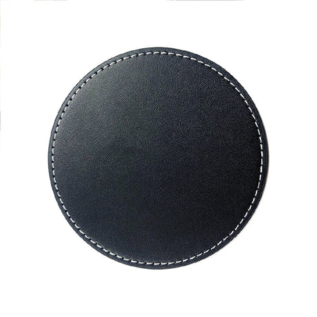 Coaster set - Leather coaster set with storage box - Black - 5 pieces
