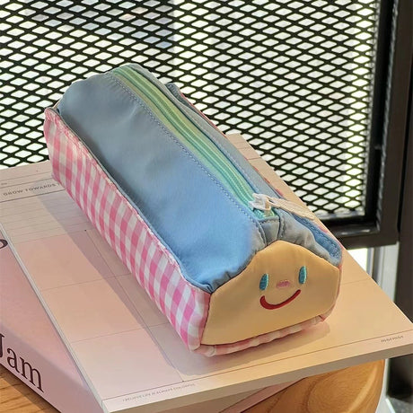 Pencil Case - Large Capacity - Cute and Lovely - Pink Check - 1 Piece