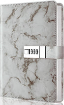 Diary with combination lock, waterproof leather, marble pattern, gray, 1 pack