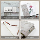 Diary with combination lock, waterproof leather, marble pattern, gray, 1 pack