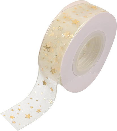 Gift ribbon - Mesh wrapping tape - Star pattern - 9 meters - 1 pack