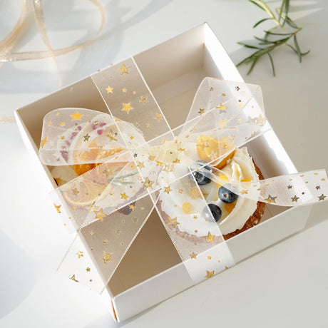Gift ribbon - Mesh wrapping tape - Star pattern - 9 meters - 1 pack