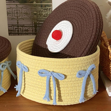 Storage Basket - Woven Cotton - Dustproof Desk Ornaments - 1 Pack