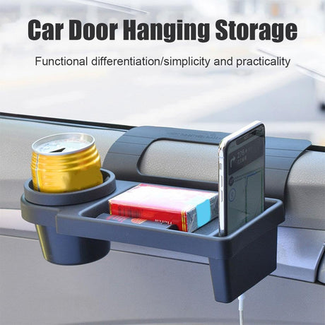 Car Key Box - Door and Window Pocket Accessory Organizer - with Cup Holder - Car Window Organizer - Key and Phone Organizer - Black