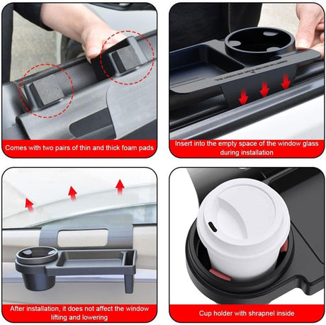 Car Key Box - Door and Window Pocket Accessory Organizer - with Cup Holder - Car Window Organizer - Key and Phone Organizer - Black