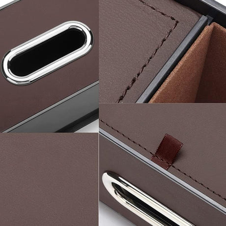 Car Key Box - Car Tissue Box - Includes 2 Cup Holders - Includes Hook - PU Leather - Waterproof, Dirt-Repellent and Wear-Resistant - Easy to Install, Accessory Storage - Can Hang Garbage Bags - Brown