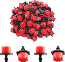 Drip Irrigation Emitters 50 Pieces Irrigation Drippers 360 Degree System Emitters Sprinklers Drip Irrigation 1/4 Inch Pipe Gardening (Red)