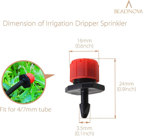 Drip Irrigation Emitters 50 Pieces Irrigation Drippers 360 Degree System Emitters Sprinklers Drip Irrigation 1/4 Inch Pipe Gardening (Red)