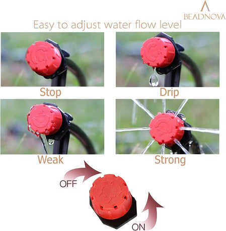 Drip Irrigation Emitters 50 Pieces Irrigation Drippers 360 Degree System Emitters Sprinklers Drip Irrigation 1/4 Inch Pipe Gardening (Red)