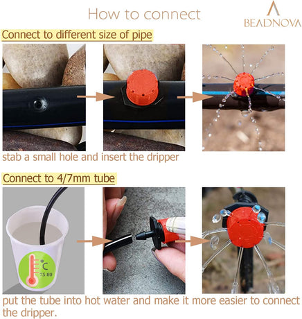 Drip Irrigation Emitters 50 Pieces Irrigation Drippers 360 Degree System Emitters Sprinklers Drip Irrigation 1/4 Inch Pipe Gardening (Red)