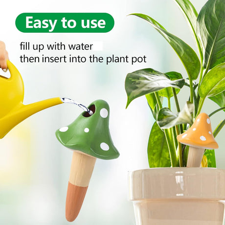 Self-Watering Spikes, Mushroom-Shaped Plant Watering Balls, Irrigation, Terracotta Watering Device, Garden Irrigation for Indoor and Outdoor Plants, 4-Pack