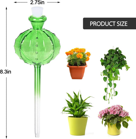 Self-watering planter. Watering devices for plants. Watering bulbs for plants. 4 plant watering bulbs. Green, cactus-shaped, self-watering bulbs, medium-sized. Gifts for plant lovers.