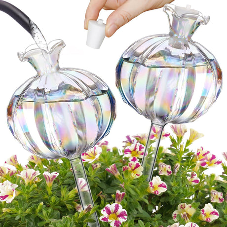 Large Plant Watering Balls (2-Pack), Iridescent Glass Cactus Self-Watering Globe, Glass Watering Device for Potted Plants - 4.7 oz/140 ml Capacity, Automatic Irrigation System, Cute Garden Gift
