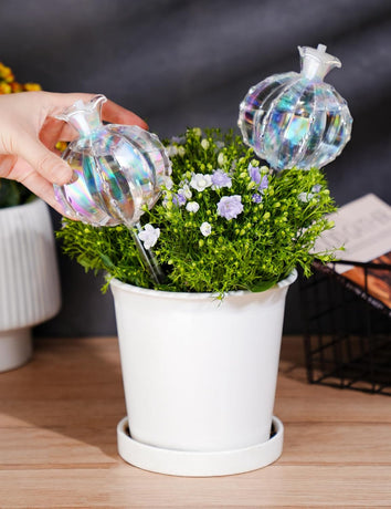 Large Plant Watering Balls (2-Pack), Iridescent Glass Cactus Self-Watering Globe, Glass Watering Device for Potted Plants - 4.7 oz/140 ml Capacity, Automatic Irrigation System, Cute Garden Gift
