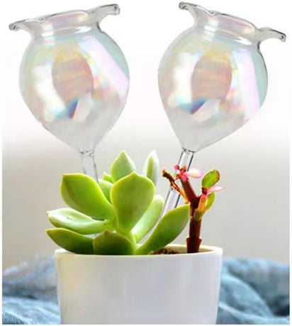 Plant Watering Balls Self-Watering Spikes Hand-Blown Laser Colorful Glass Plant Watering Balls Devices for Indoor & Outdoor Fill from Top 2 Stripe Flower Shape