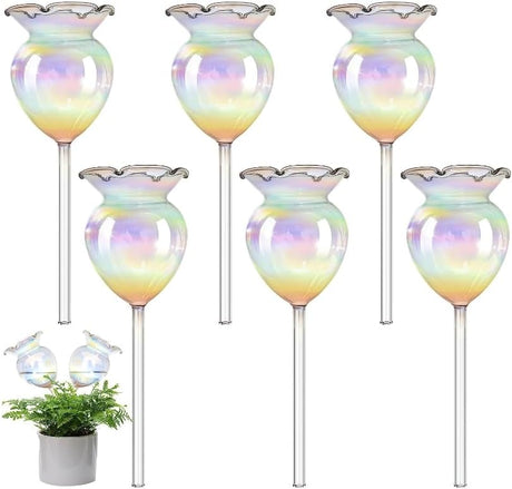 Plant Watering Balls Self-Watering Spikes Hand-Blown Laser Colorful Glass Plant Watering Balls Devices for Indoor & Outdoor Fill from Top 2 Stripe Flower Shape