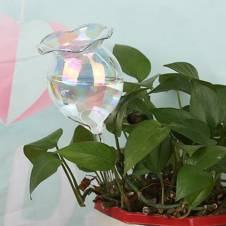 Plant Watering Balls Self-Watering Spikes Hand-Blown Laser Colorful Glass Plant Watering Balls Devices for Indoor & Outdoor Fill from Top 2 Stripe Flower Shape