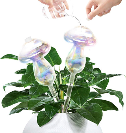 Plant Watering Balls - 2 Pack Self-Watering Planter Inserts, Plant Watering Devices, Glass Watering Balls for Houseplants, Mushroom Watering Balls, Top-Fill Watering Systems