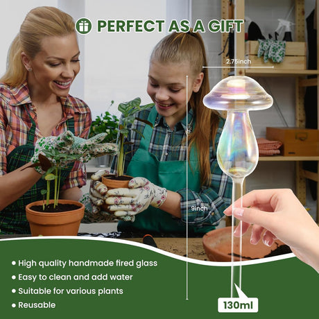 Plant Watering Balls - 2 Pack Self-Watering Planter Inserts, Plant Watering Devices, Glass Watering Balls for Houseplants, Mushroom Watering Balls, Top-Fill Watering Systems