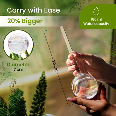 Iridescent self-watering balls, glass rainbow plant watering balls, self-watering planter insert, automatic indoor plant watering, plant watering devices, plant watering balls, watering ball