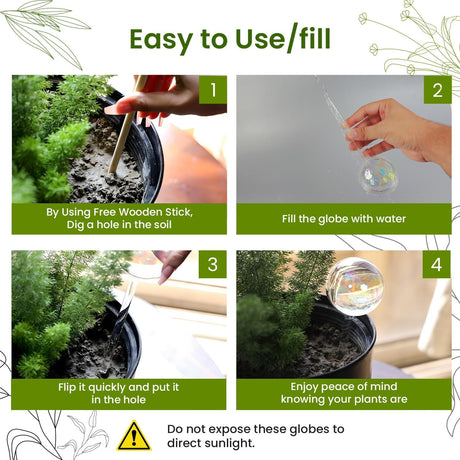 Iridescent self-watering balls, glass rainbow plant watering balls, self-watering planter insert, automatic indoor plant watering, plant watering devices, plant watering balls, watering ball
