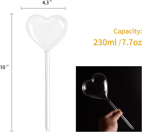 Self-watering plant watering balls, hand-blown glass plant watering balls, watering balls for indoor and outdoor plants, 2 hearts
