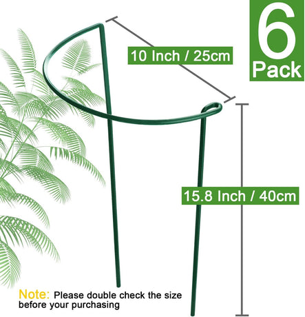 Plant Support Poles, 6-Pack Metal Peony Cages and Supports, Plant Support Cage for Garden Poles, Large Plant Support Ring for Outdoor and Indoor Use, Snake Plant, Peony, Flower Tendril (25cm W x 40cm H)