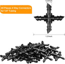 1/4" Drip Irrigation Universal Fittings, 45 Pieces Barbed 4-Way Cross Irrigation Fittings for 1/4 Inch Drip Hose, 4-Way Tee Fittings for Drip Hoses and T-Fittings for Sprinklers, Garden and Lawn