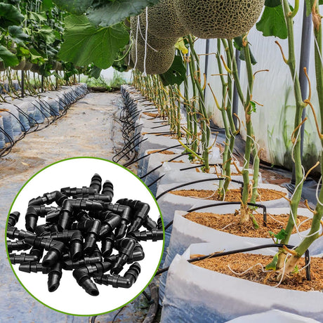 50 pieces drip irrigation 1/4' barb elbow fittings, barb connectors fit universal 1/4 inch hoses, irrigation elbow for sprinkler system