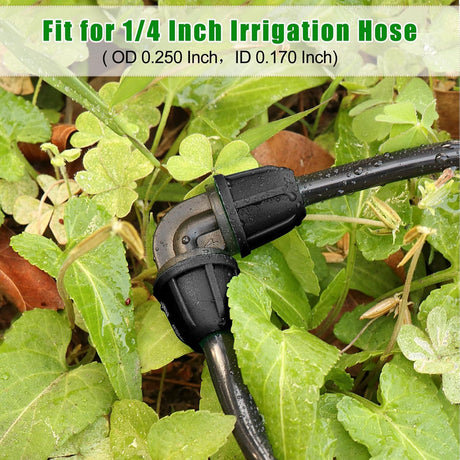 Drip Irrigation Fittings 1/4 Inch, Pack of 25 Barb Locking Elbows for 1/4 Inch Hoses, Drip Line Parts, Irrigation Connectors with Locking Nut for Drip Sprinklers, Garden and Lawn Watering Systems, Black