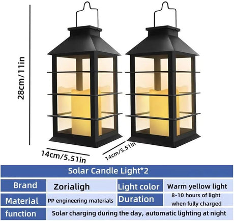 Waterproof outdoor solar lamp with candle flame effect, energy saving, warm white LED for patio, garden, lawn, terrace, tent, tree and garden - 2-pack