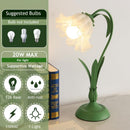 Green glass table lamp, flower table lamp, modern flower shape, metal top with glass lampshade, bedside table, desk lamp for bedroom, girl's room, living room, bedroom, office (green)