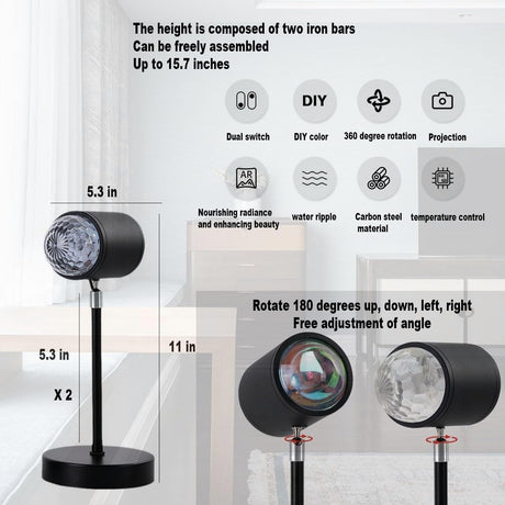Water Ripple Lamp Sunset Lamp 2-in-1 3D Projector LED Light Sunset Ocean Light Project USB Powered Night Light 360° Rotation Button Control for Bedroom Photography Festive Atmosphere