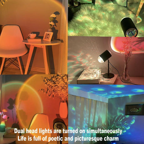 Water Ripple Lamp Sunset Lamp 2-in-1 3D Projector LED Light Sunset Ocean Light Project USB Powered Night Light 360° Rotation Button Control for Bedroom Photography Festive Atmosphere