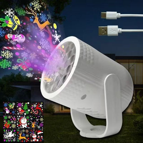 Christmas Projector Lights - LED Snowflake Projector Light with USB Power for Living Room, New Year, Party, Christmas Decoration, Indoor and Outdoor (White)