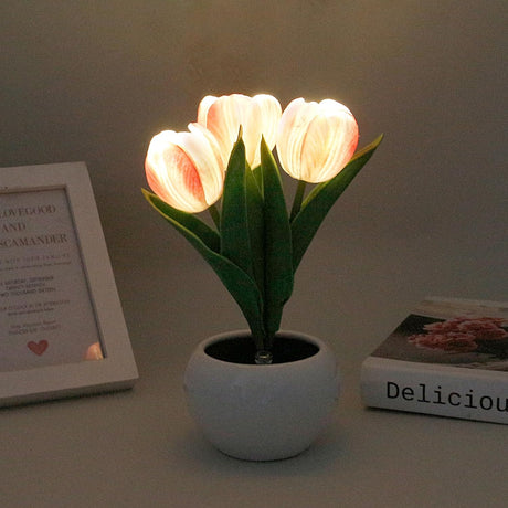 Tulip night light, rechargeable LED night lamp, floral table lamp for bedroom living room birthday party desktop home decoration