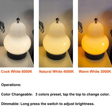 5W LED Portable Night Light, French Retro Milky Pear Shaped Gourd Table Lamp, Dimmable Color Changing Desk Lamp, Battery Operated and Rechargeable with USB Cable, Milky Yellow Table Lamp