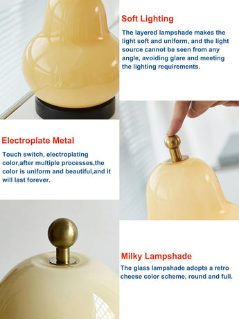 5W LED Portable Night Light, French Retro Milky Pear Shaped Gourd Table Lamp, Dimmable Color Changing Desk Lamp, Battery Operated and Rechargeable with USB Cable, Milky Yellow Table Lamp
