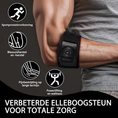 Elbow Support - Adjustable Tennis Elbow Brace - For Tendinitis - Black Universal Size