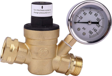 RV Water Pressure Regulator with Gauge Adjustable 3/4