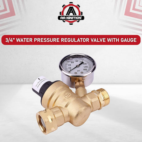 RV Water Pressure Regulator with Gauge Adjustable 3/4
