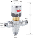 3-way thermostatic water mixer DN15, temperature control hot and cold, G1/2 NPS male connections, anti-scald temperature mixers for bathroom, under-sink taps, shower, bath, bidet (chrome)