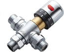 3-way thermostatic water mixer DN15, temperature control hot and cold, G1/2 NPS male connections, anti-scald temperature mixers for bathroom, under-sink taps, shower, bath, bidet (chrome)
