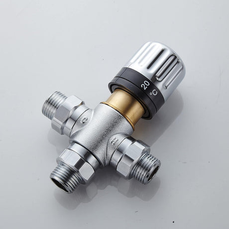 3-way thermostatic water mixer DN15, temperature control hot and cold, G1/2 NPS male connections, anti-scald temperature mixers for bathroom, under-sink taps, shower, bath, bidet (chrome)