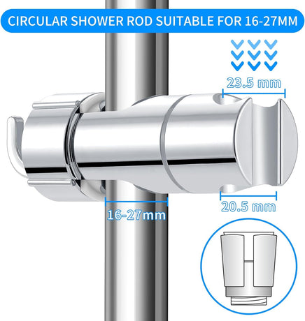 Shower Head Holder - Universal 16-27mm Connection - Adjustable Height - 360 Degree Rotatable